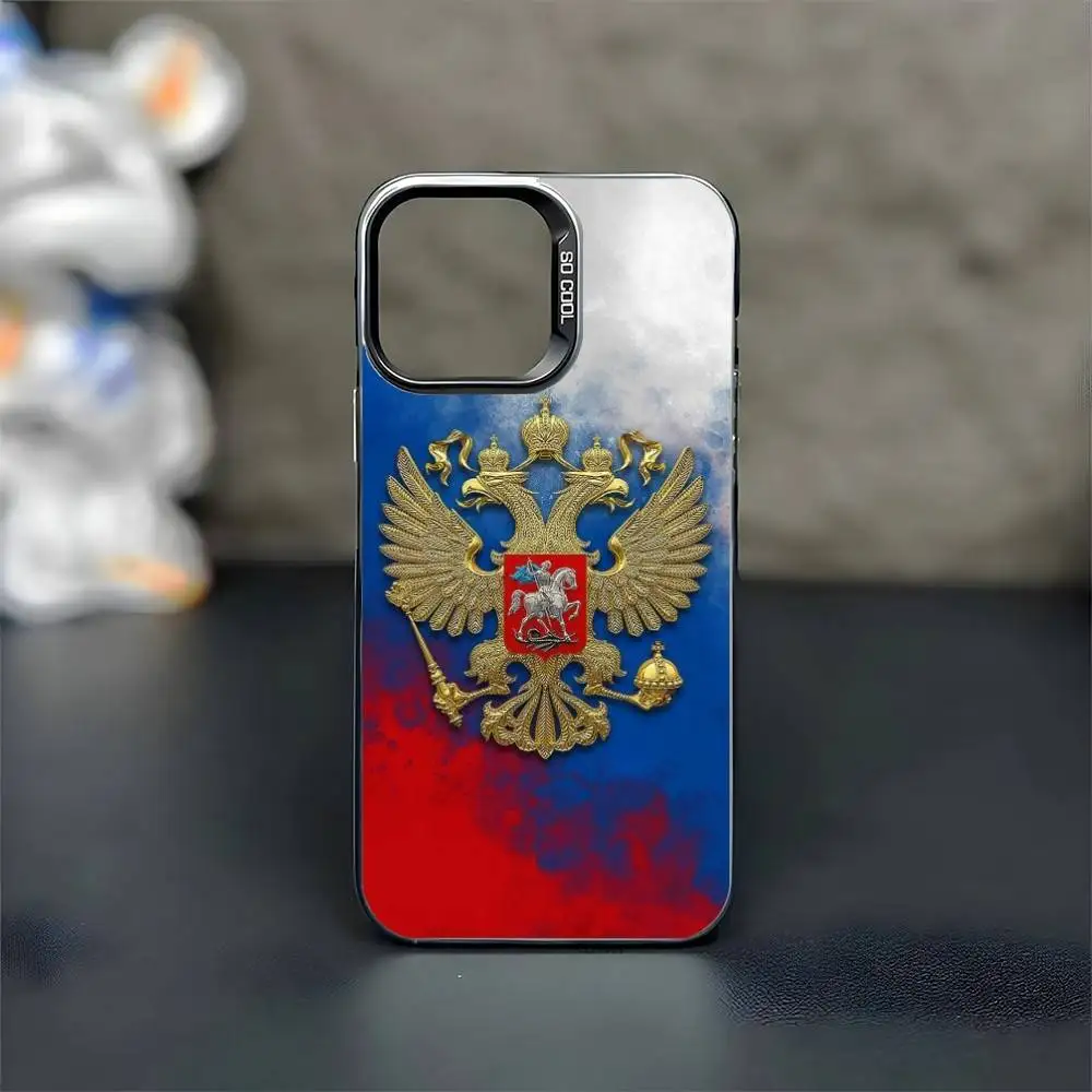 روسيا العلم حالة الهاتف آيفون 17,16,15,14,13,12,11 برو ماكس Blcak الملونة الفضة مطلي داخل جراب هاتف #2