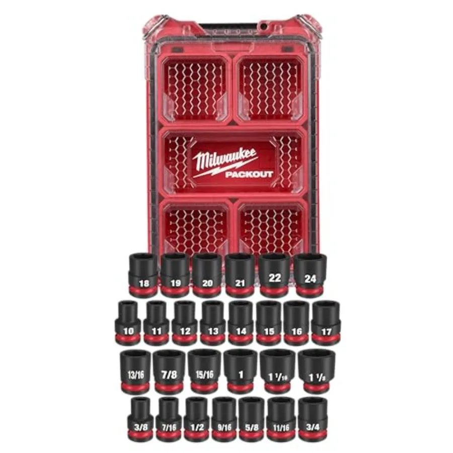 

Milwaukee Electric Shockwave Impact Duty 1/2 Socket DR 27PC MM Pack Red Heavy-Duty Impact Wrench Socket Set for Automotive Repa