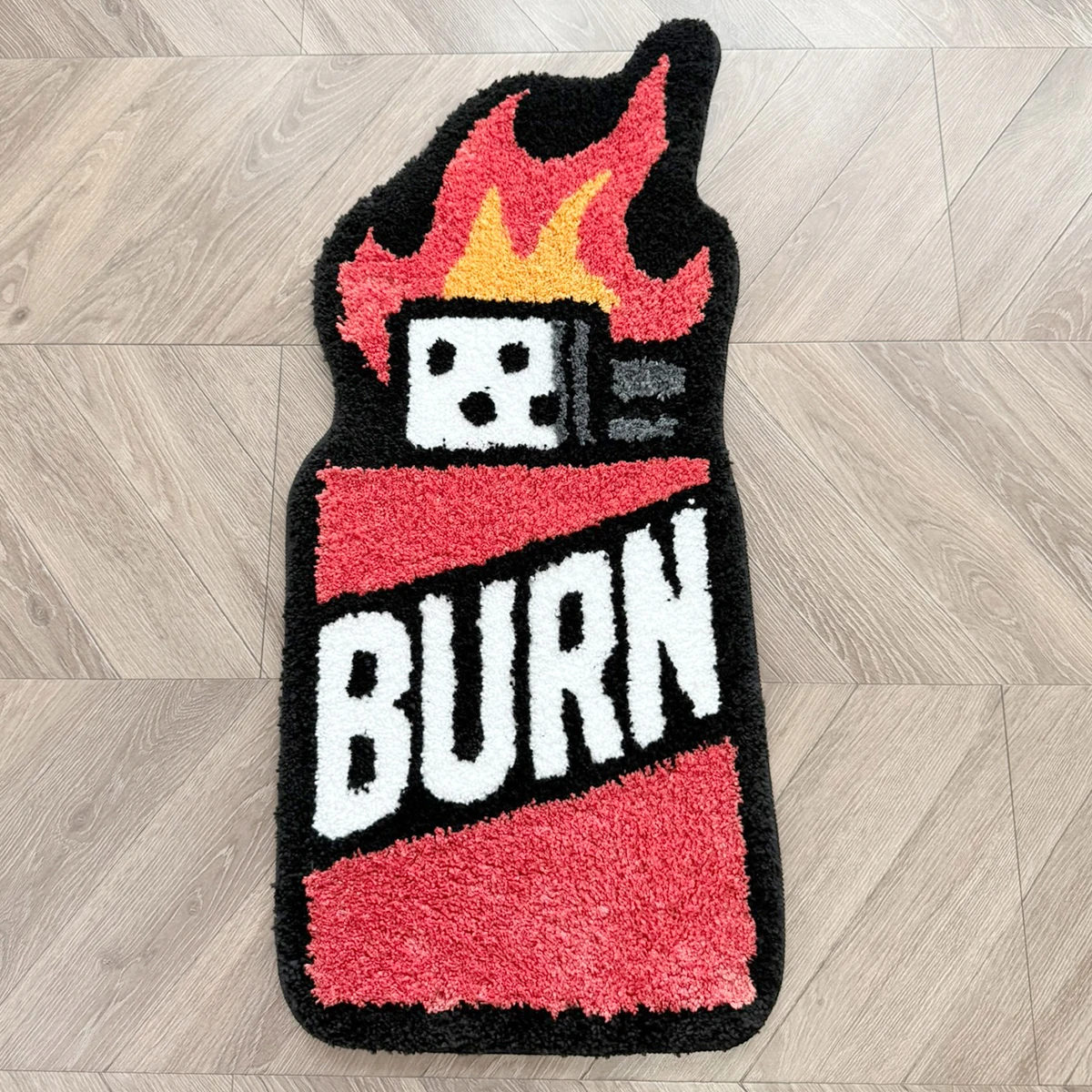 LAKEA Burn Lighter Tufted Rug, Red Flame Dice Graphic, Irregular Fluffy Anti Slip Mat, Street Style Teen Bedroom Gaming Room Dec