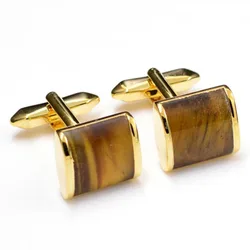 New Tiger Eye Stone Yellow Cufflinks for Men's Business Party Shirts with Metal Buttons Cuff Accessories Friends' Birthday Gifts