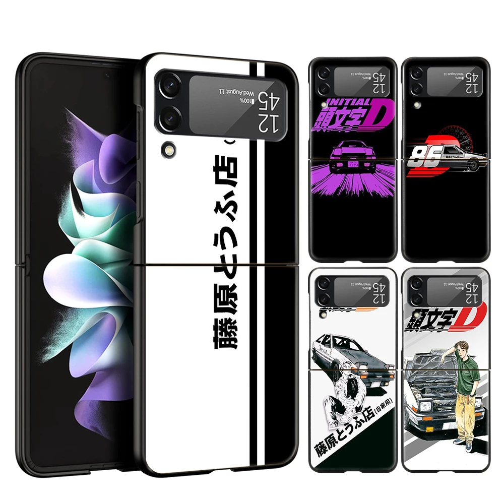 

Anime Initial D AE86 Hard PC Phone Case For Samsung Galaxy Z Flip 6 5 4 Black Cover For Galaxy Z Flip 3 Foldable Shockproof Case