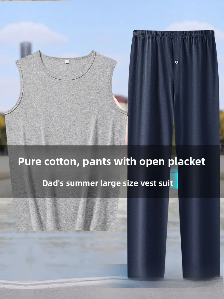 

Pure Cotton Breathable Summer Sportswear Sweat Absorbent Casual Fitn Suit Large Size Home Leisure oulder Pad Vest Pants