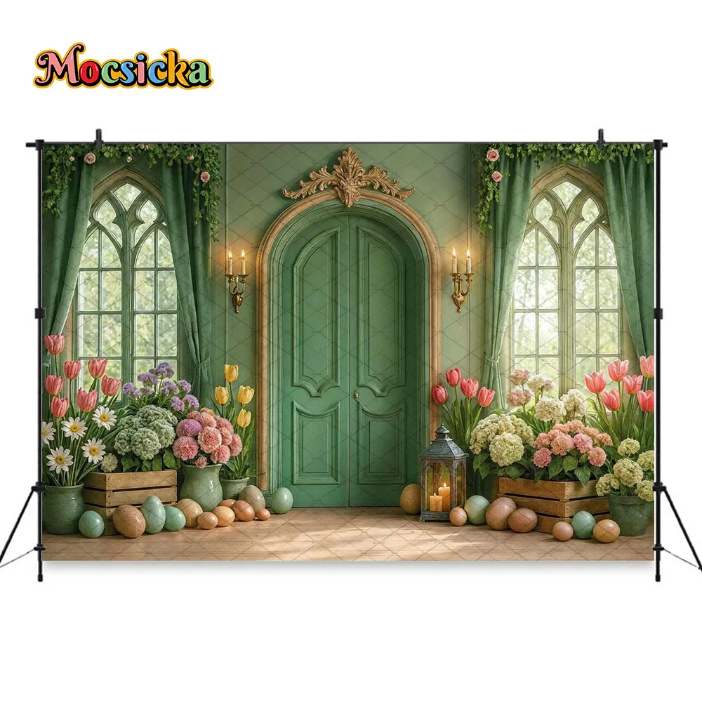 

Mocsicka Spring Easter Room Background Photography Arch Door Floral Wedding Backdrop Spring Kid Cake Smash Birthday Party Photo