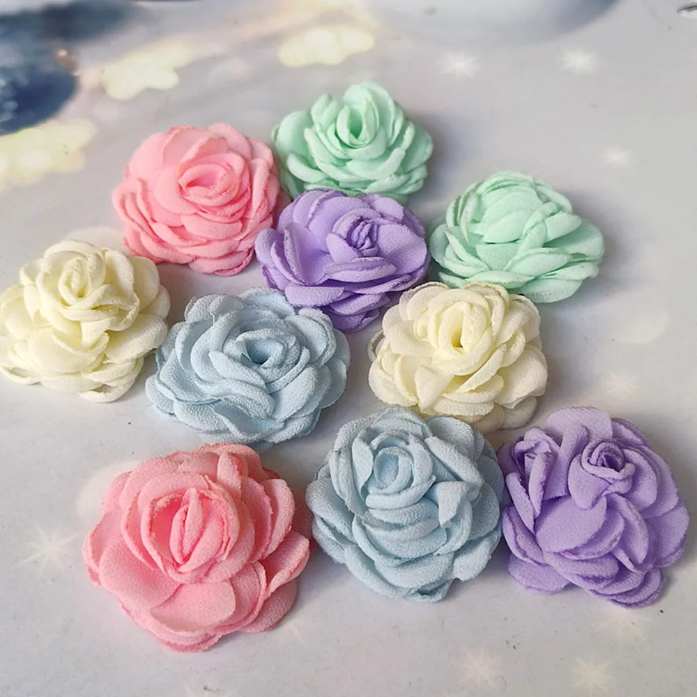 5PCS 4.5CM Handmade Gauze Chiffon Fabric Flowers Headwear Hat Dress Clothes Decoration DIY Hair Accessories