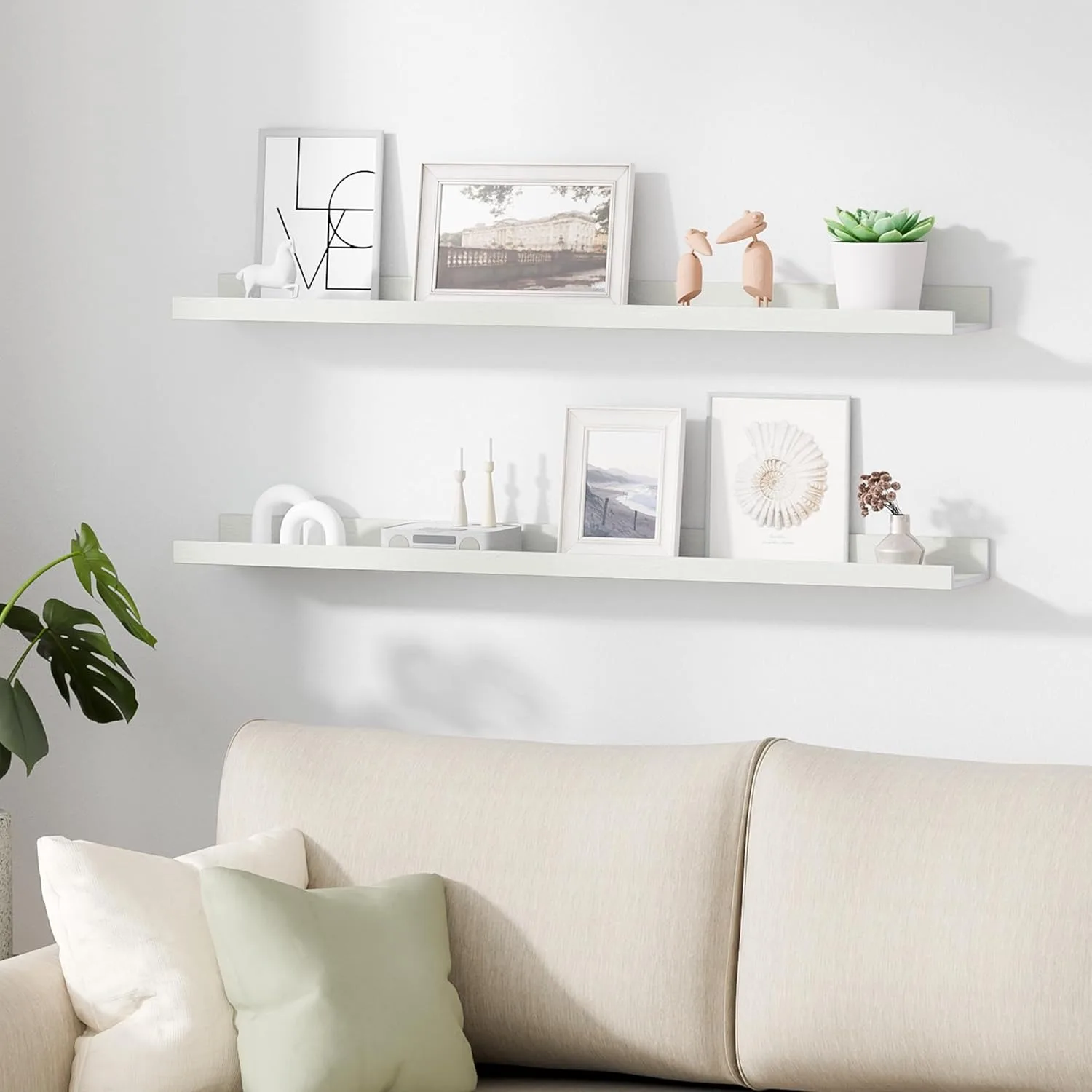 Floating Shelves for Wall, Wood Mounted Shelf Decor Storage Set of 6, for Bedroom, Kitchen, 35.5 inch Long Picture Ledge, White