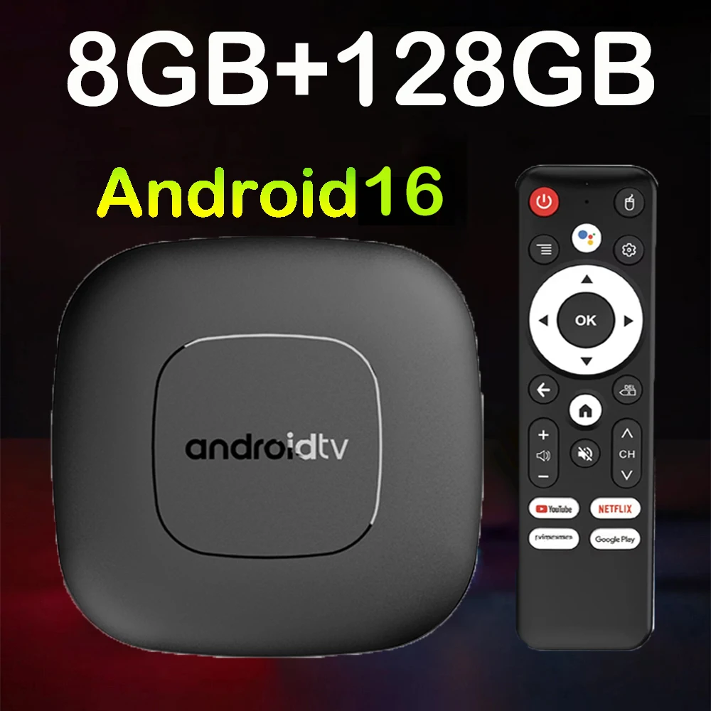 Smart TV Box T1 8K Android 16 TV Box con Control Remoto por Voz H313, Bluetooth 6.0, 4K Netflix, 4GB 8GB 32GB 64GB 128GB
