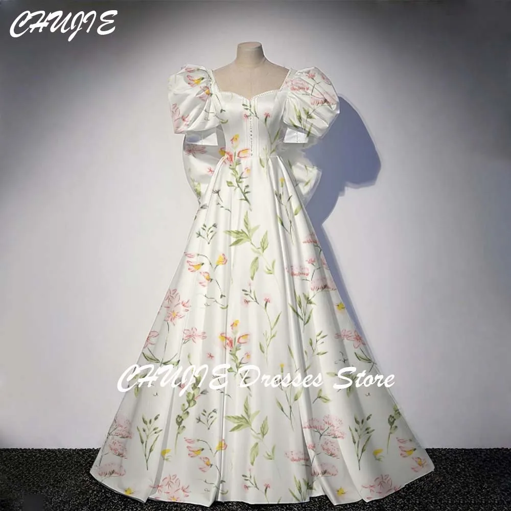 

Print Puffy Sleeves Prom Princess Dress A Line Pleat Evening Party Gown Floor Length Customized Princess Gowns Hot Sale 2025