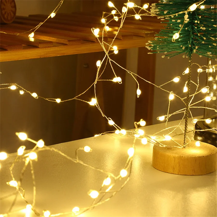 Guirnalda de luces de hadas estrelladas, 6M, 200LED, USB, remoto, 8 modos, Firecracker, alambre de cobre, cadena de luces para decoración de árbol de Navidad