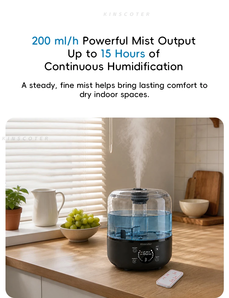 Kinscoter 3L Luftbefeuchter Professioneller Großraum-Luftbefeuchter für Zuhause Tisch-Wassernebel-Diffusor mit Fernbedienung – Detail 5