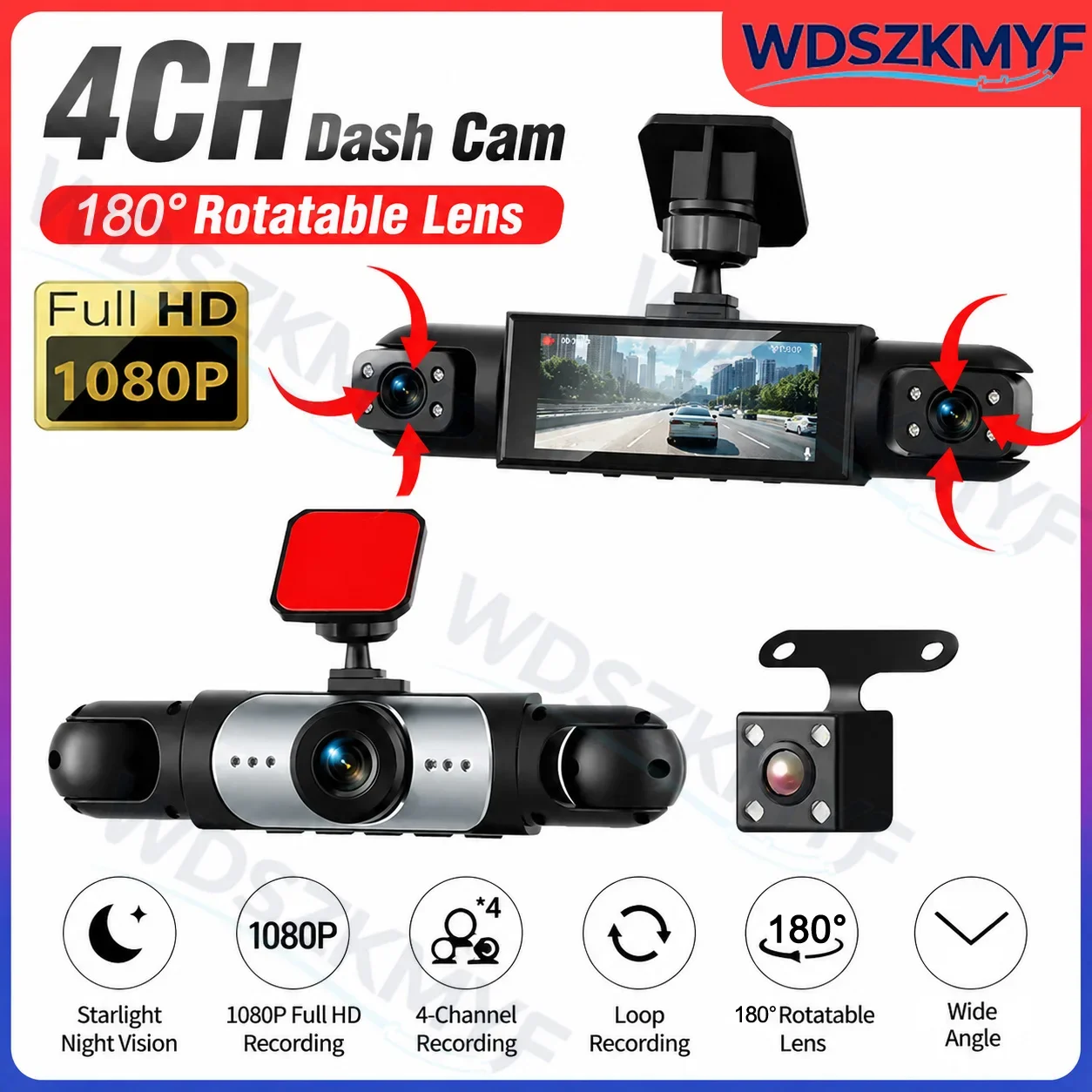 NEW HD 1080P 3/4Ch Dashcam car camera Black Box 360° Car Recorder Front Left Right Rear Night Vision Loop Recording auto parts