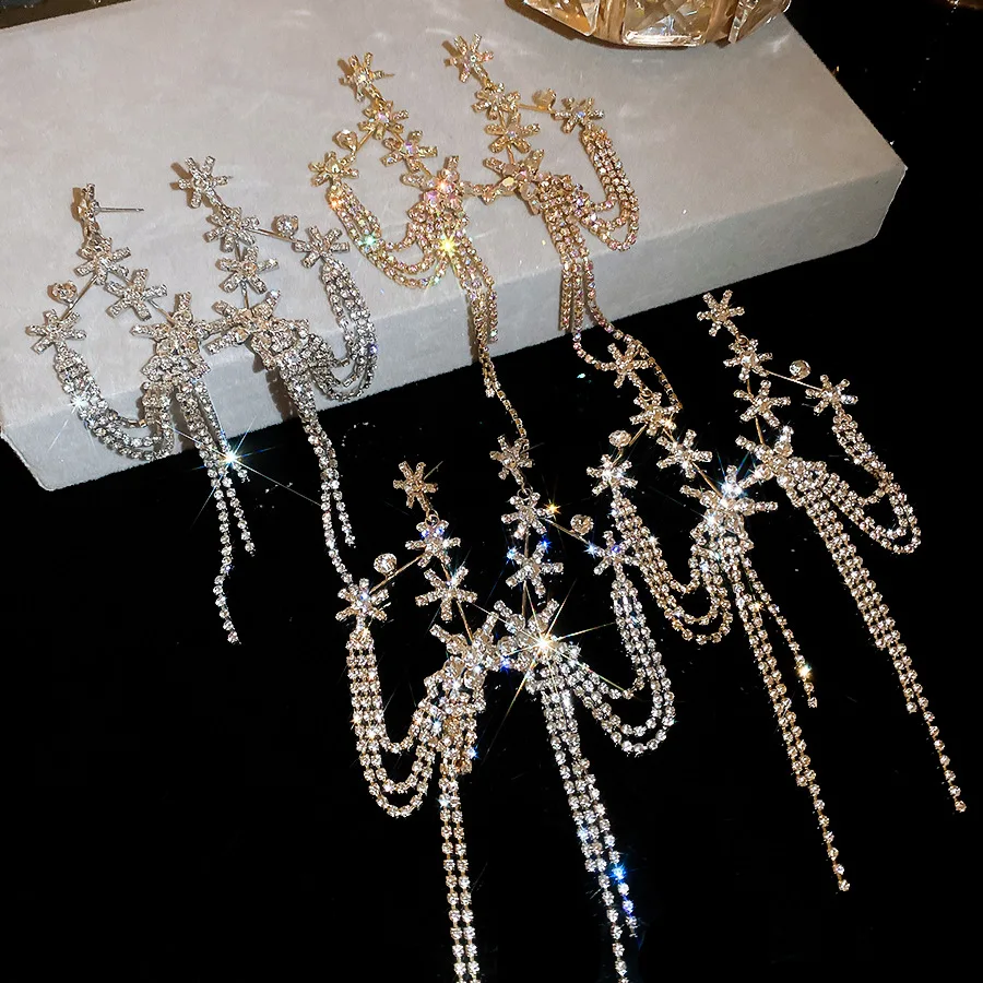 Luxury Meteor Shower Tassel Drop Earrings Elegant Women Fashion Fringe Stud Earrings Wedding Dinner Party Eye-catching Jewelry G