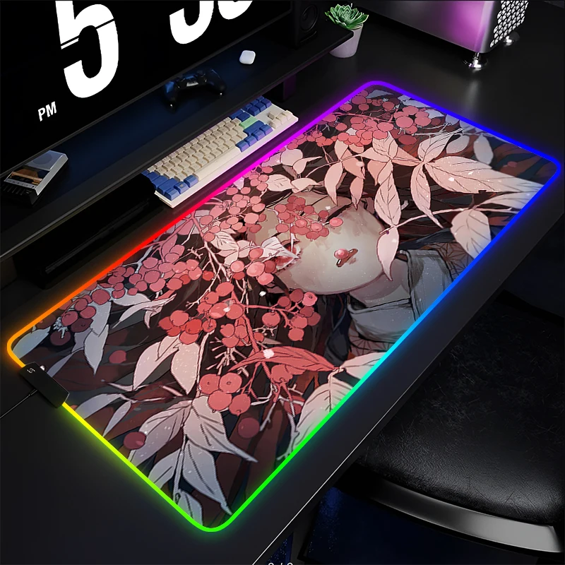 

RGB Mouse Pad Computer Laptop Japan Anime LED Keyboard Mouse Mat Demon Slayer Nezuko Kawaii Mousepad Gamer Decoracion Desk Mat