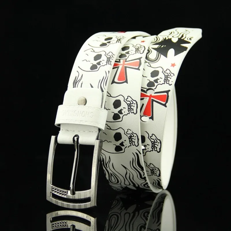 Trendy Buckle Belt for Niche Fashion European and American Casual Cool Hip-Hop Skull-Print Versatile Unisex Belts