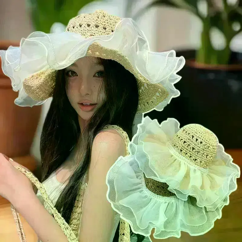 Summer Straw Hat Foldable Sun Hat Wide Large Brim Beach Hats Fashion Holiday Straw Hat Beach UV Protection Cap