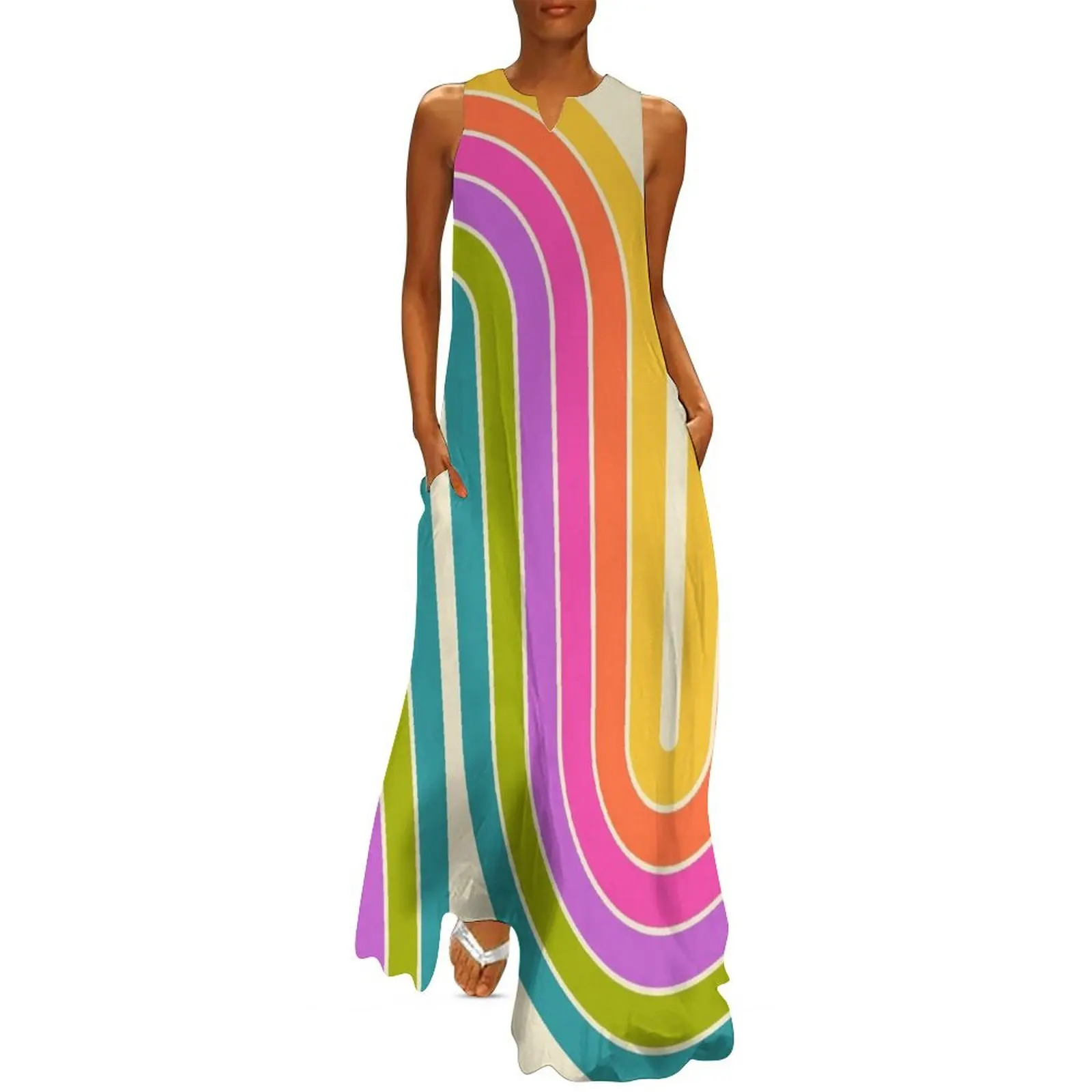 

Retro Geometric Double Arch Design Long Dress beach dresses women's summer dress 2025