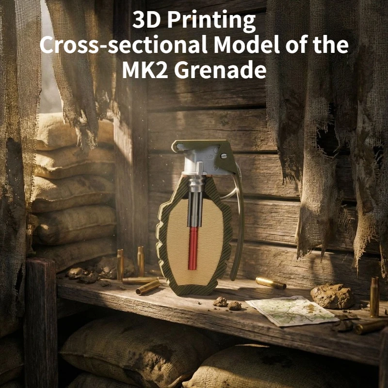 Modèle militaire MK2 imprimé en 3D avec vue en coupe transversale : une figurine de collection et un cadeau pour les passionnés de militaire