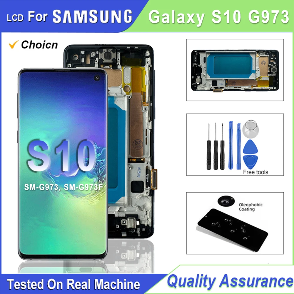 高品質サムスンギャラクシー-s10-液晶タッチスクリーンデジタイザアセンブリ交換部品サムスン-s10-g973u-g973-液晶ディスプレイ