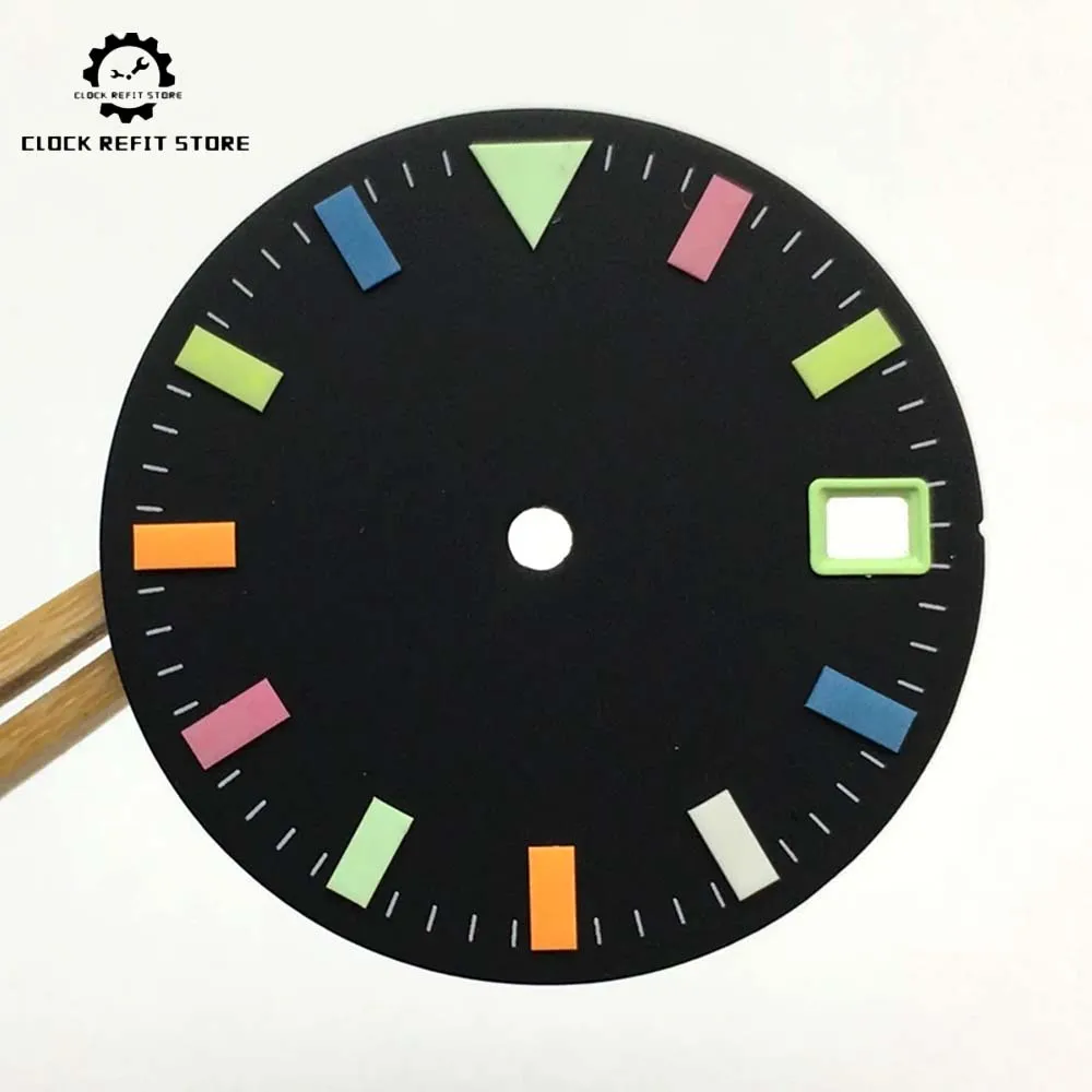 หน้าปัดนาฬิกาฆ่าเชื้อสีเรืองแสง28.5มม. NH35อุปกรณ์เสริมสำหรับนาฬิกาผู้ชายจอแสดงปฏิทินเคลื่อนไหว