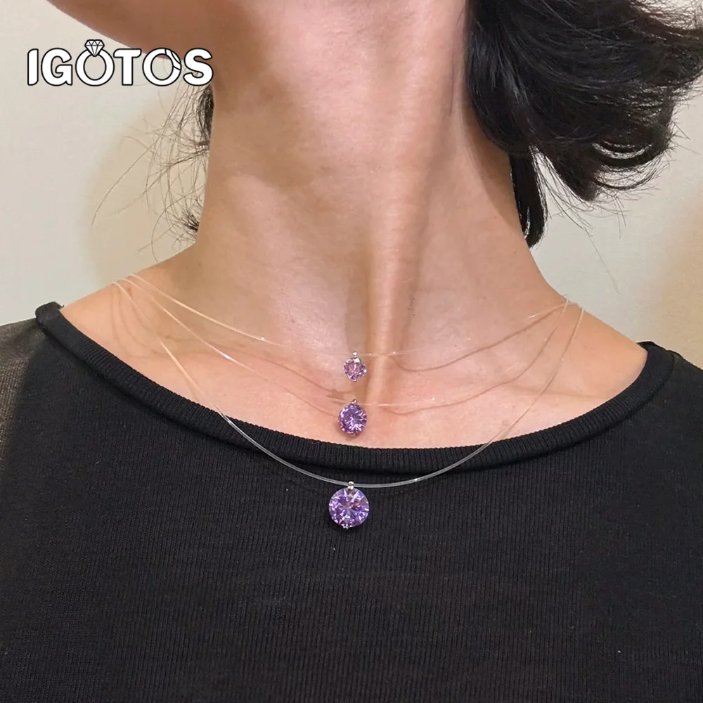 

0.5-3CT Fishing Line Colorful Moissanite Pendant Necklace for Women Certified 925 Sterling Silver Sparkling Diamond Necklace