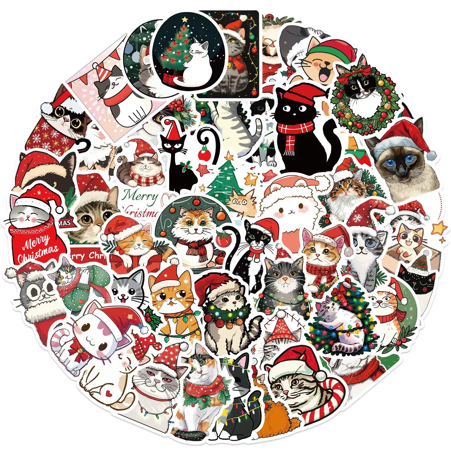 

10/50pcs Cute Funny Christmas Cat Decorative Stickers DIY Scrapbook Phone Luggage Skateboard Fridge Bike Suitcase Decal Sticker