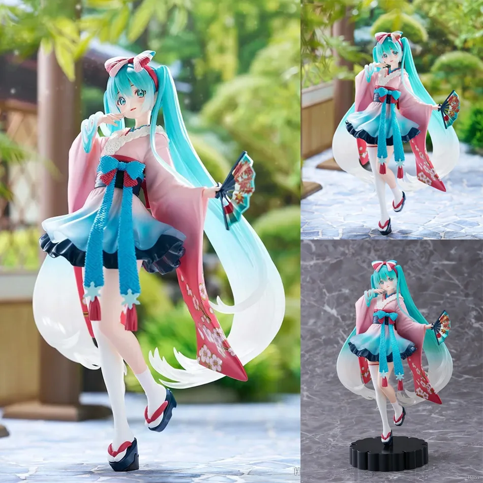 핫 애니메이션 장난감 하츠네 미쿠 애니메이션 피규어 핑크 드레스 앉은 자세 PVC 모델 액션 체리 핑크 벚꽃 장식 선물