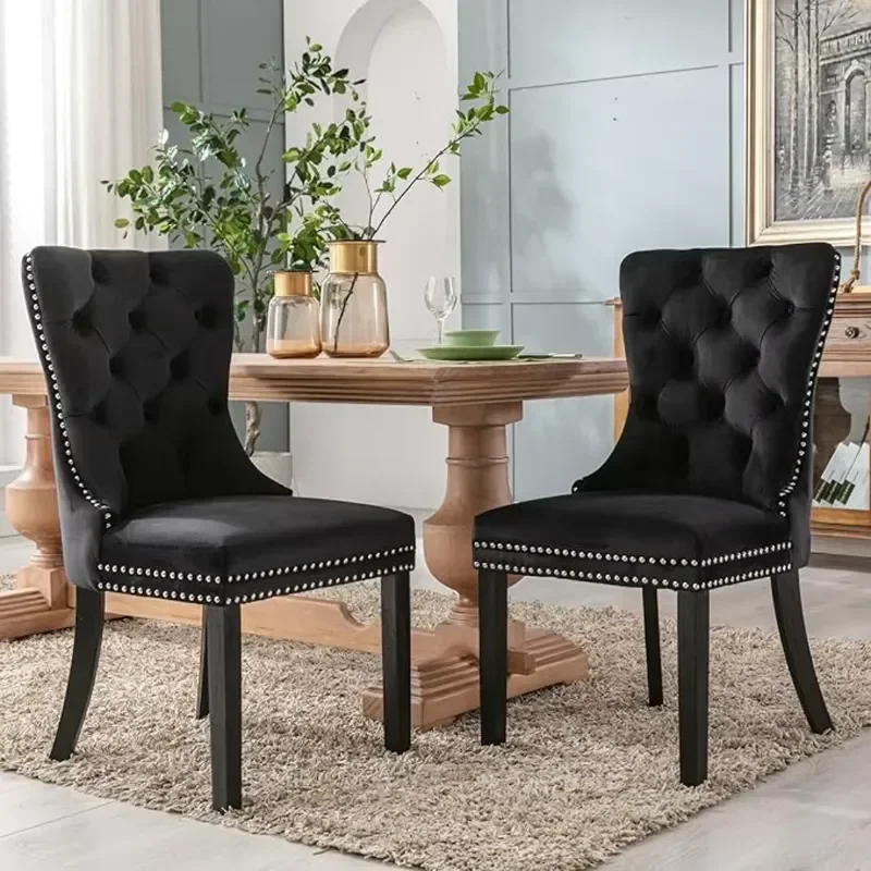 Velvet Dining Chairs Set of 6 for Nikki Collection with Golden Stainless Steel Legs and Pull Ring Customized