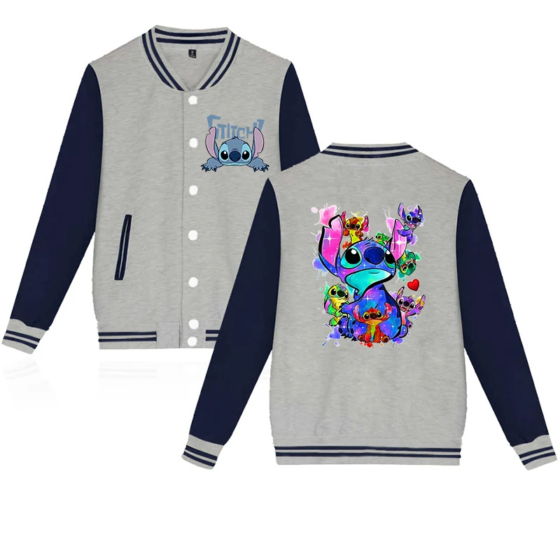 Y2k 90s Stitch Disney Hoodie Baseball Jacket Men Women Sweatshirt Kids Boys Girls Harajuku Jackets Streetwear College Coats