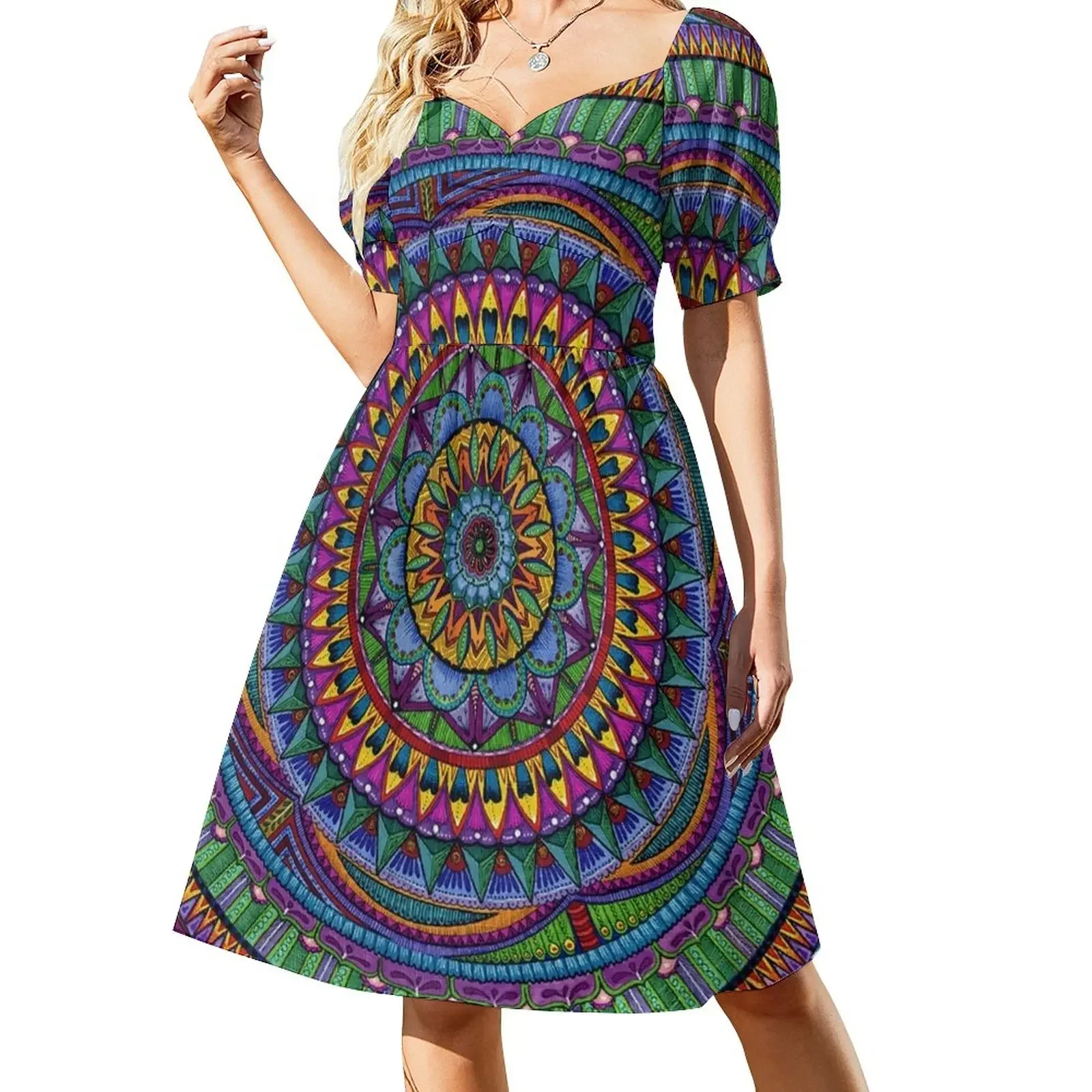 

Jamaican Mandala Short-Sleeved Dress woman dress Elegant gown Evening dresses