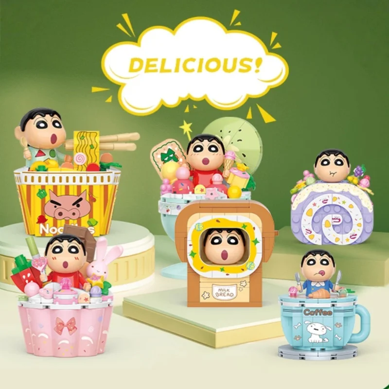 BALODY Crayon shin-chan assembler des blocs de construction délicieux série Dim Sum jouet modèle bureau Collection ornement cadeau d'anniversaire