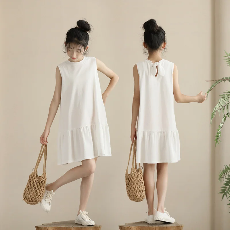 

3D Butterfly White Sleeveless Knitted Dress for Girls, High-Quality Summer Dress for Kids and Parents