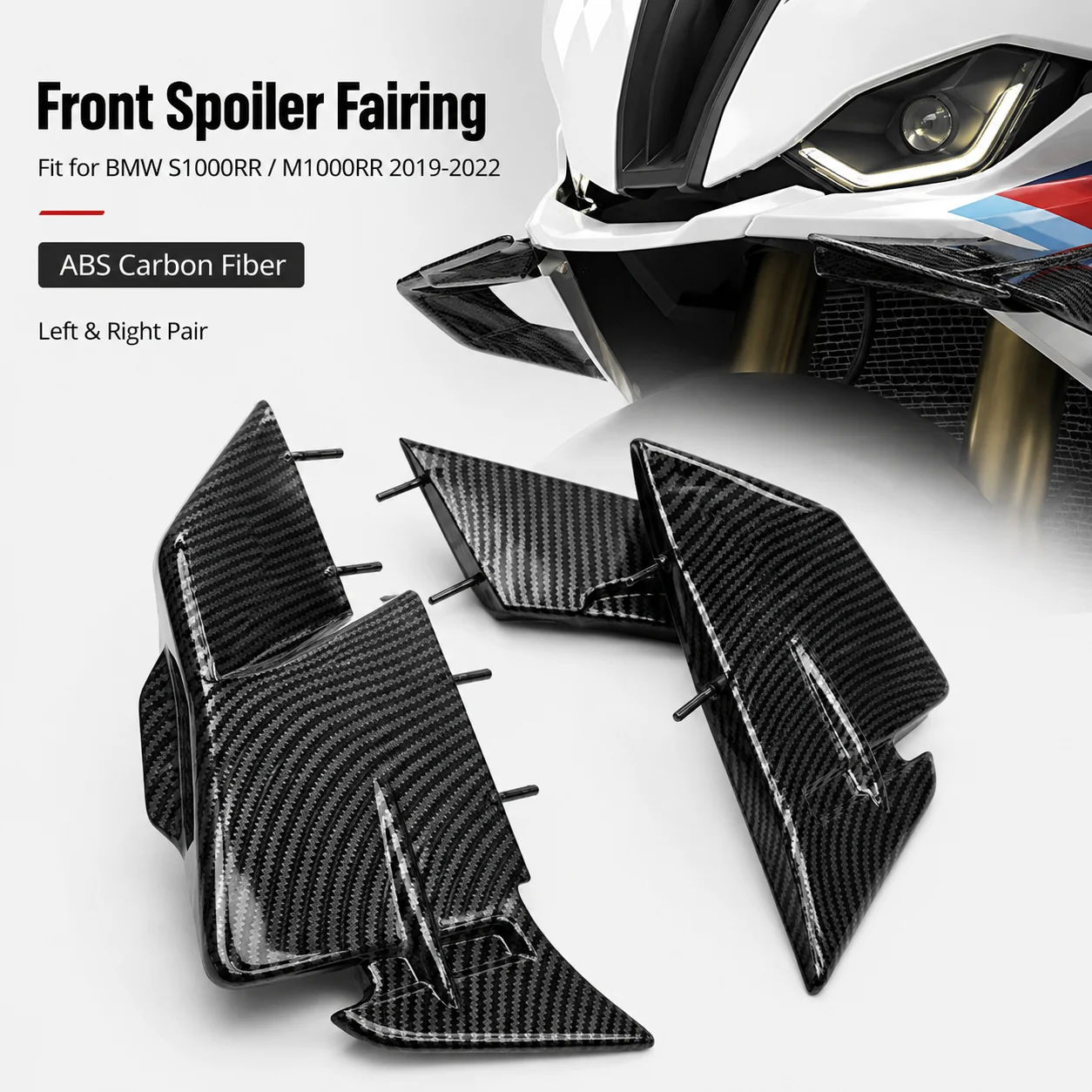 for BMW S1000RR M1000RR 2019-2022 ABS Carbon Fiber Windshield Wing Front Aerodynamic Spoiler Fairing for Motorcycle