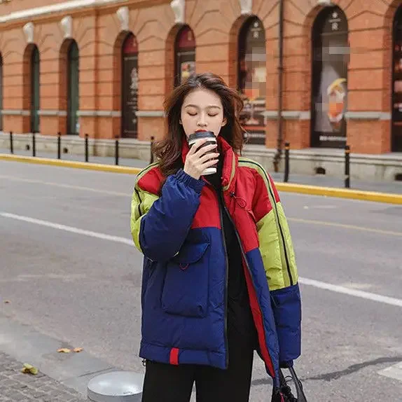 Parkas gruesas de retazos con cremallera para mujer, abrigo de invierno para niñas, estilo europeo y americano