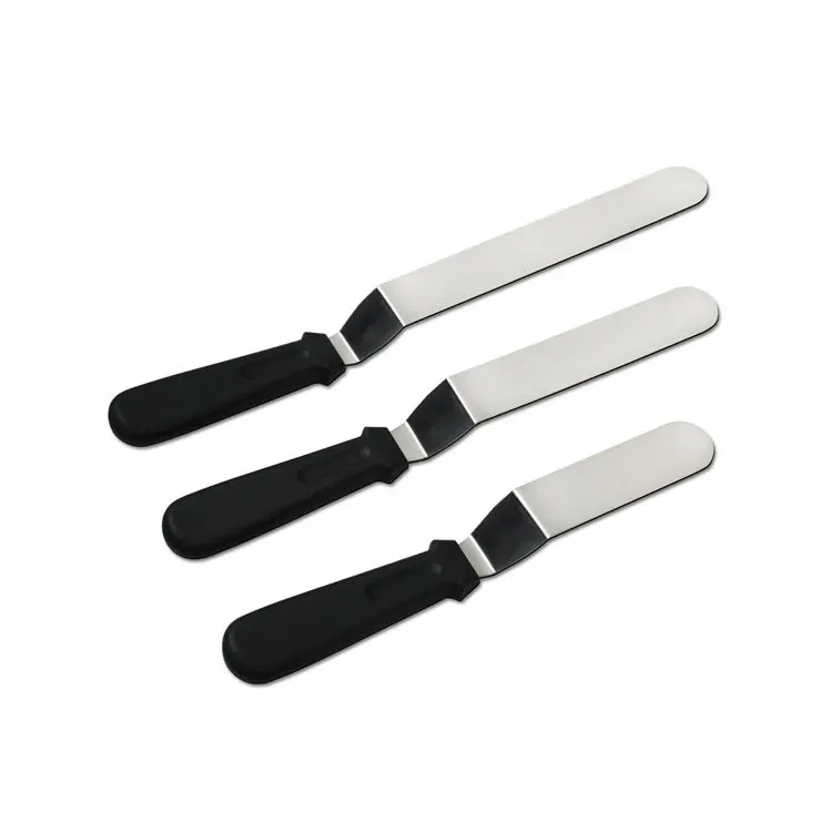 Color Boxed Stainless Steel Cake Spatula Three-Piece Set Baking Curved Kiss Knife Cream Spatula