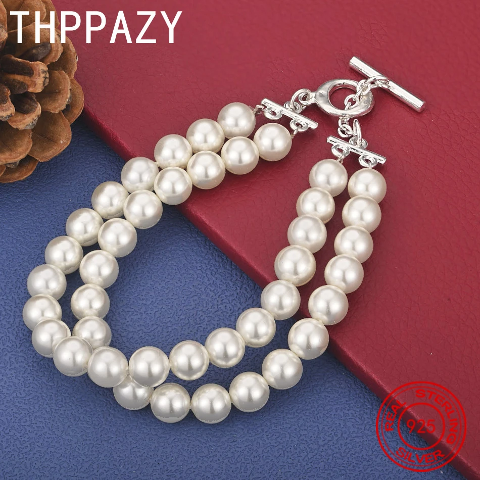 

THPPAZY 925 Sterling Silver Smooth Bead 8-Inch Bracelet For Women Noble Luxury Jewelry Engagement Wedding Party Birthday Gift
