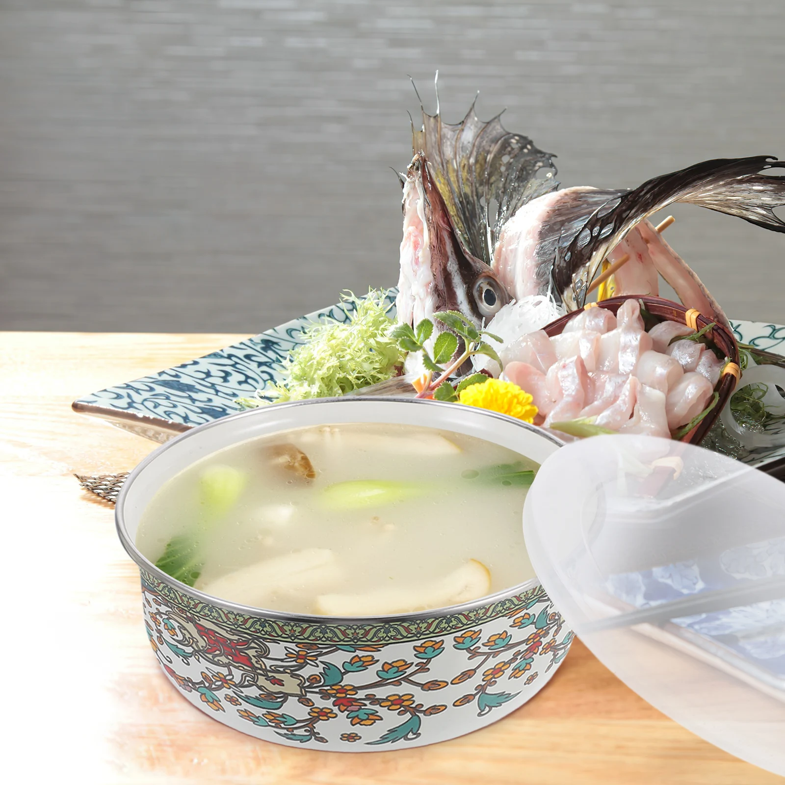 

5Pcs Enamel Bowls with Transparent Lids Vintage Style for Home Restaurant Use Multi-Functional Fresh Keeping Food Storage Salad