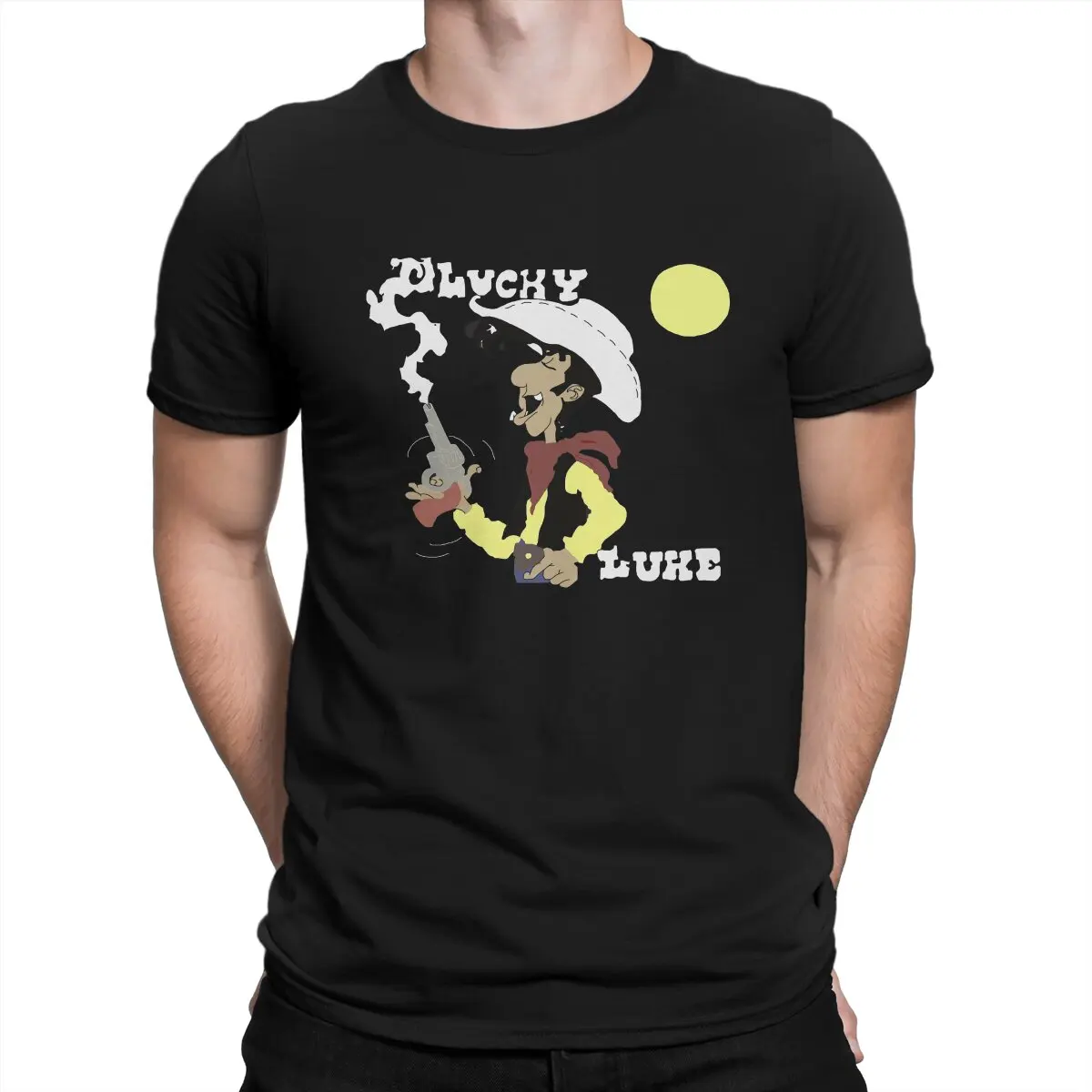 Men T-Shirt Cowboy Novelty Pure Cotton Tees Short Sleeve L-Lucky Luke T Shirts O Neck Tops Gift Idea