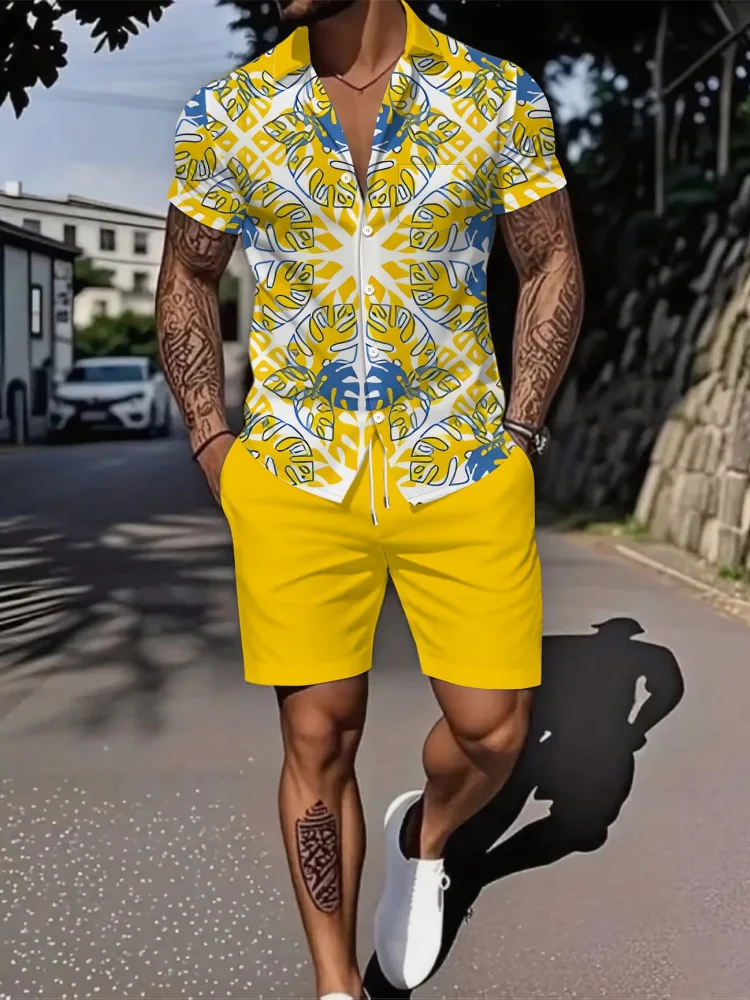 

Streetwear Men's 2 Piece Outfits Tropical Print Hawaiian Shirt and Shorts Set Summer Casual Fashion for Daily Wear Oversize Suit