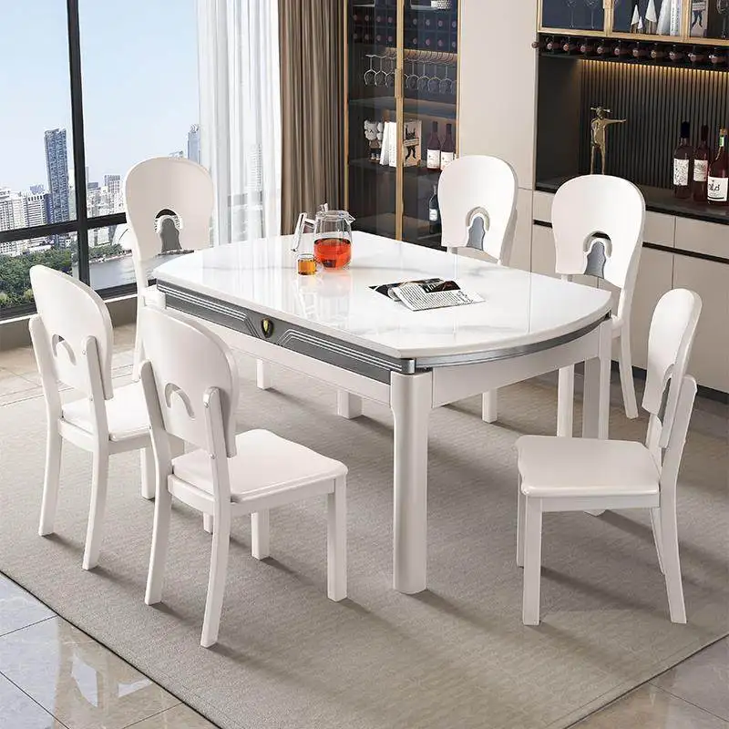 Jade crystal rock slab dining table and chairs new dining table modern simple light luxury telescopic variable