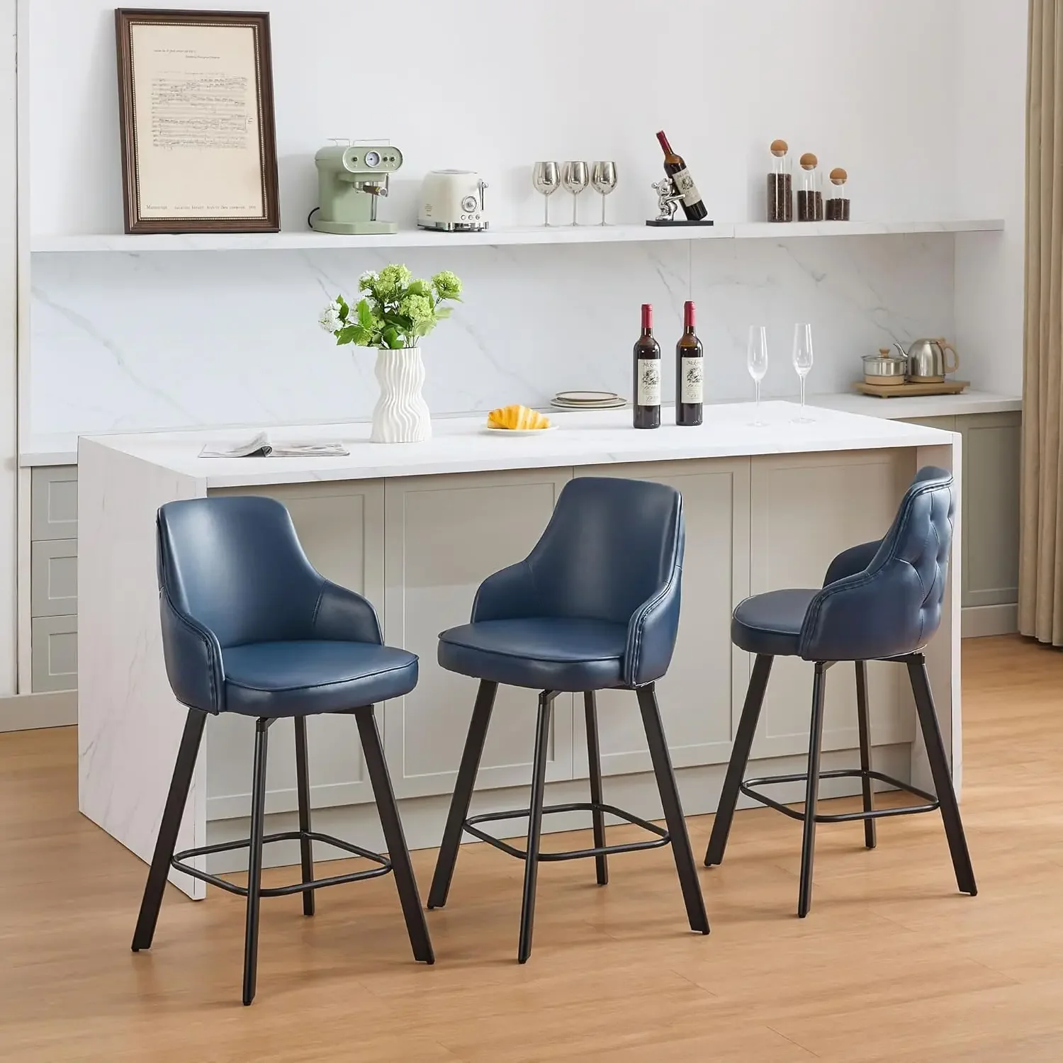 

26" Swivel Counter Height Bar stools with High Back, Faux Leather Kitchen Barstools Counter Height for Kitchen Island