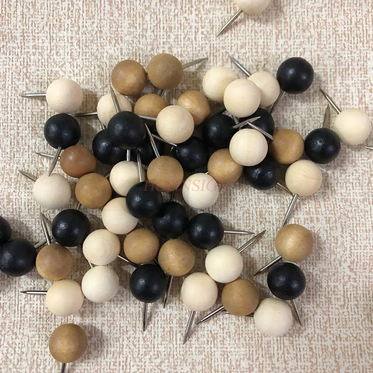 60pcs Solid wood retro black wood color round nail American style push pin decoration button