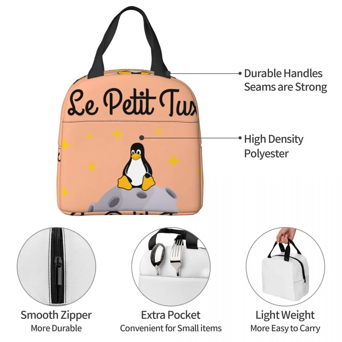 Multifuncional L-Linux Mascote Food Container para Meninos, Ice Pack, Star Office Lunch Box, Tex