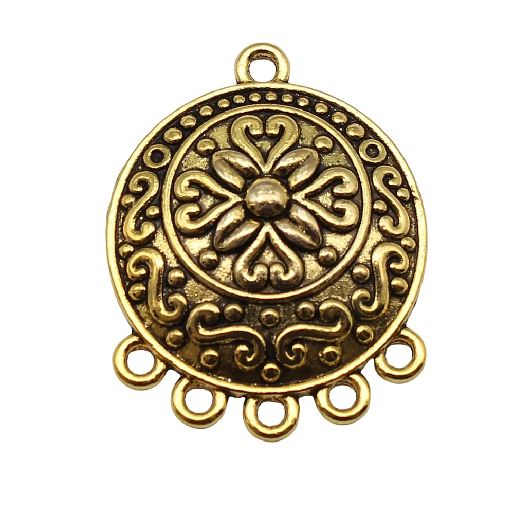 Connecteur de boucle d'oreille fleur sculptée ronde, breloques pour bijoux, pendentif exécutif, lot de 4 pièces