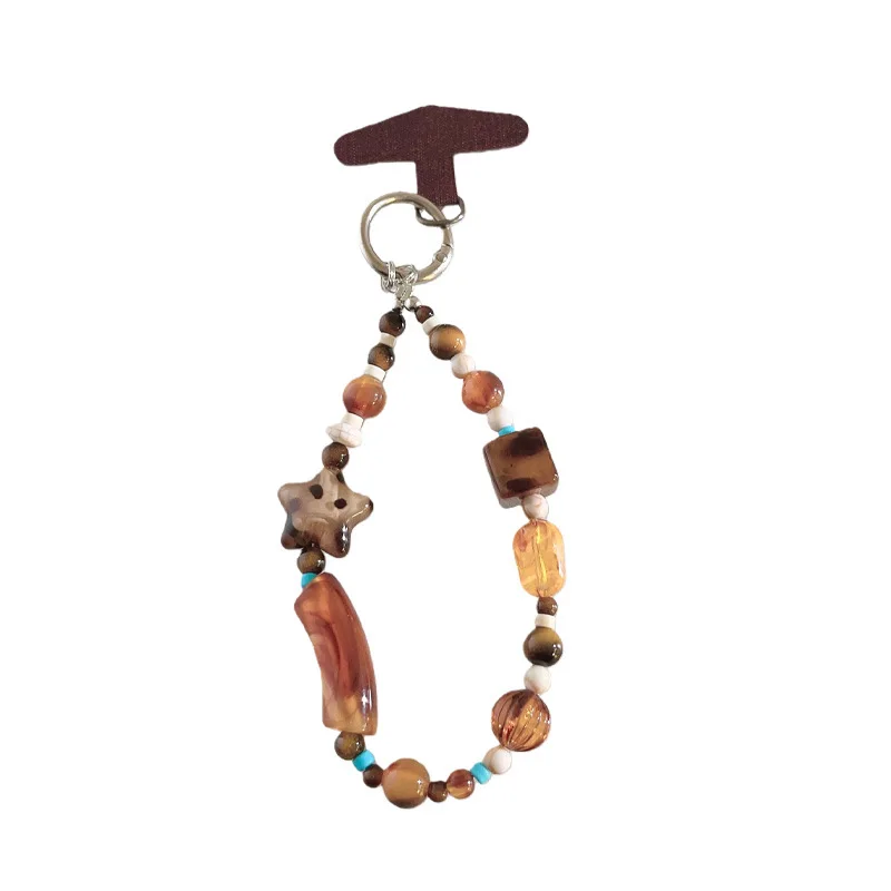 

Trendy Ins Leopard Print Star Beaded Lanyard - Designer Sleek Chain Phone Wristlet/Keychain Universal Anti-Theft/Anti-Snatch