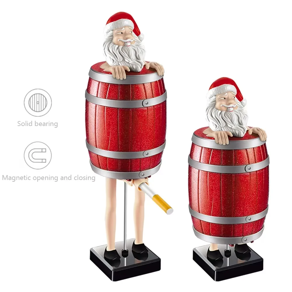 Cigarette Box Strange Uncle Santa Claus Wooden Barrel Cigarette Holder Spoof Box Figurines Statue Case Christmas Decoration