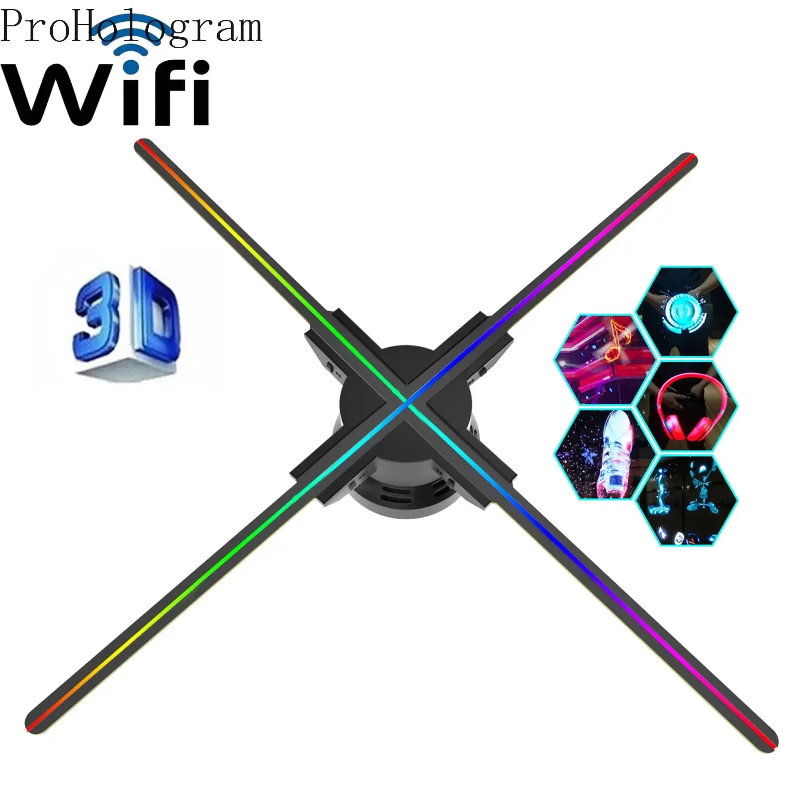 3D-проектор с голограммой, Wi-Fi, для отображения рекламного логотипа, светодиодная подсветка, голографическая лампа, трехмерный проектор 52-80 см