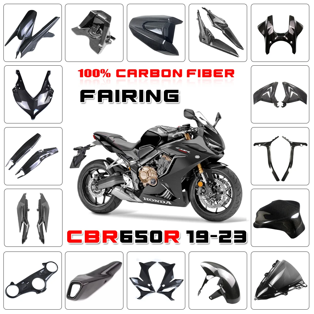 

100% Real Dry Carbon Fiber Motorcycle Front Fairing Fender Side Panel Winglets Air Deflector For HONDA CB650R 2019-2023 CBR650R