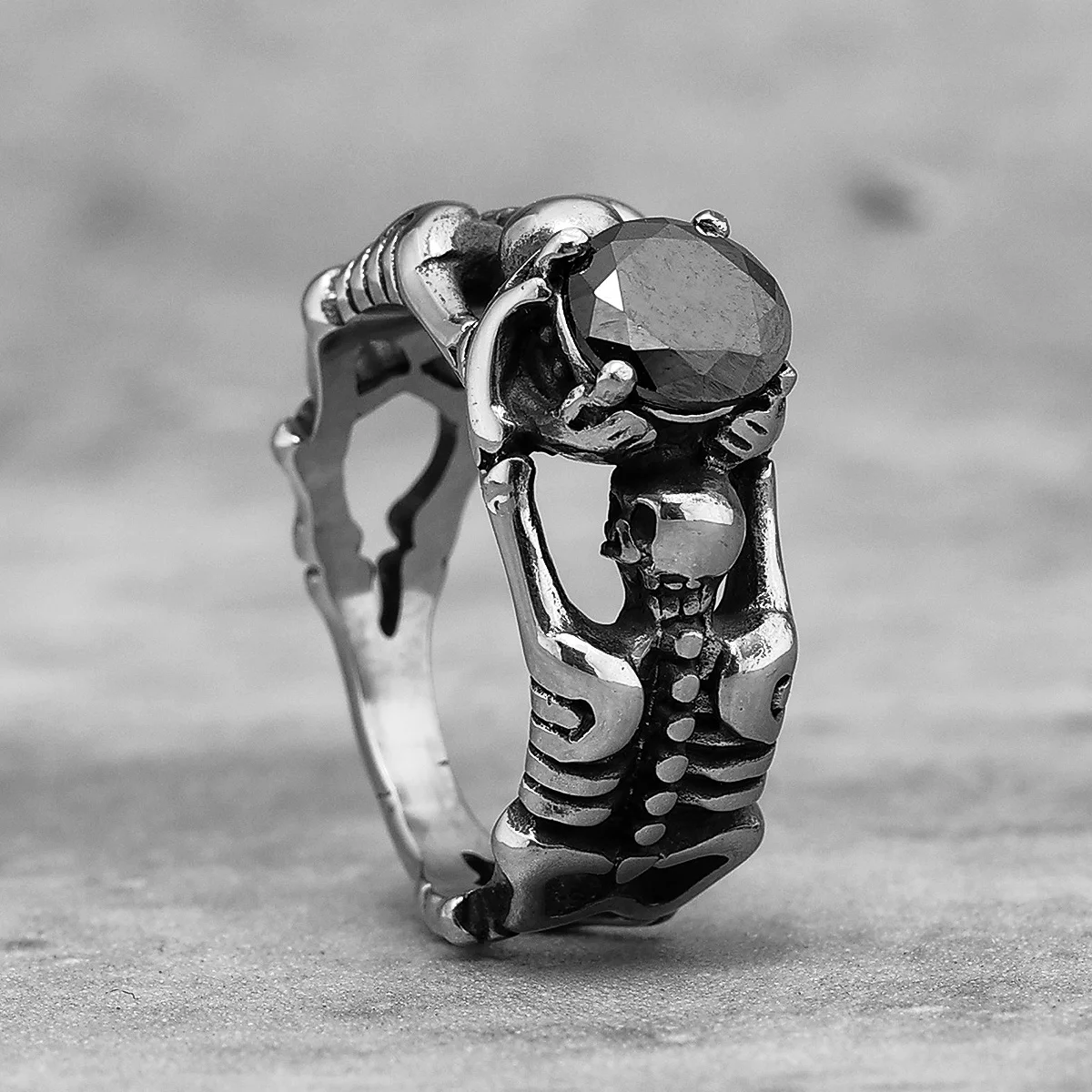 Gemstone Skull Stainless Steel Men Rings Punk Vintage Cool For Women Biker Fashion Jewelry Halloween Creativity Gift Wholesale