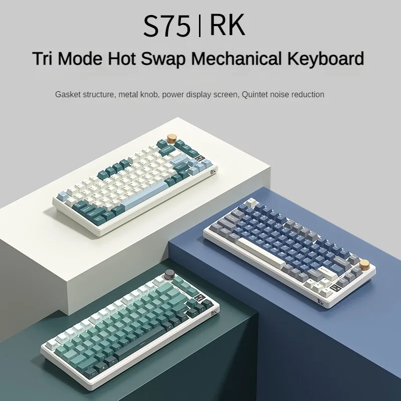 

RK S75 Tri Mode Bluetooth Wireless Mechanical Keyboard RGB Customized GASKET Hot Swap 81keys Computer Peripherals Gaming Esports