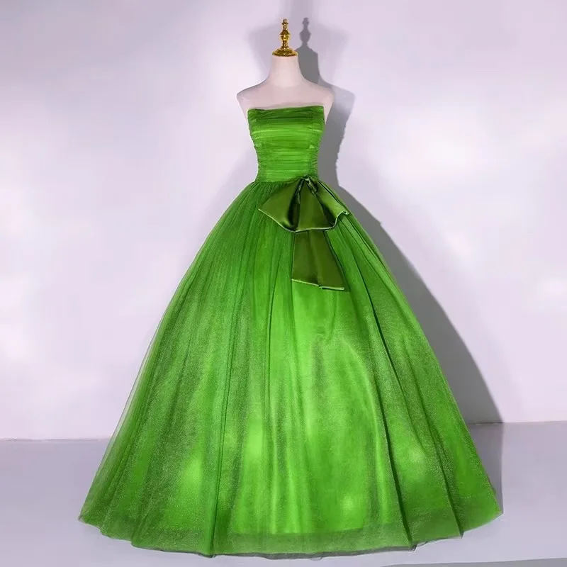 Emerald Green Tulle Strapless Pleats Quinceanera Dress Strapless Sleeveless Ball Gowns Sweet 16 Dresses Formal Party Prom Dress