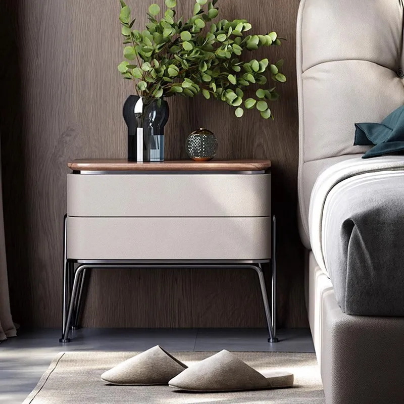 Light Luxury Walnut Bedside Table Villa Bedroom Home Bedside Locker Natural Marble Bedside Cabinet